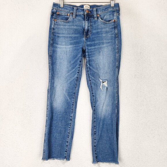 J Crew Jeans Womens 27 Petite Blue 9" Vintage Straight Distressed Raw Hem Casual - Picture 1 of 12